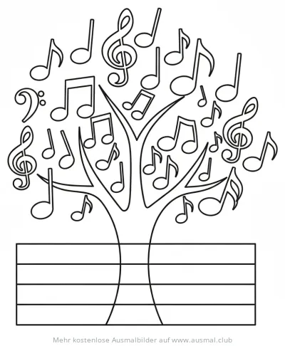 Notenbaum Ausmalbild mit Noten und Notenschlüsseln