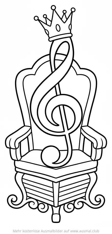 Notenschlüssel auf Thron mit Krone Ausmalbild