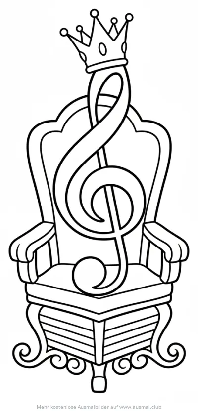 Notenschlüssel auf Thron mit Krone Ausmalbild
