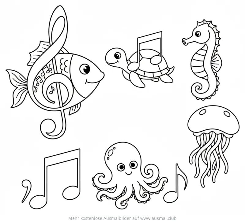 Noten Meerestiere Ausmalbild