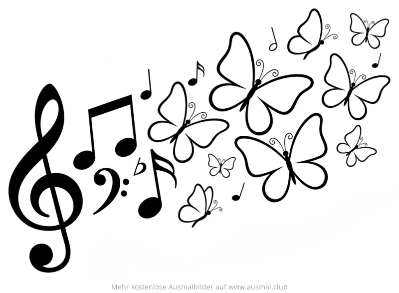 Noten und Schmetterlinge Ausmalbild