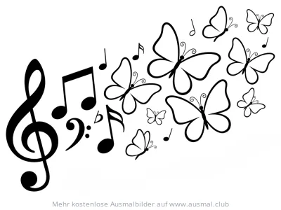 Noten und Schmetterlinge Ausmalbild