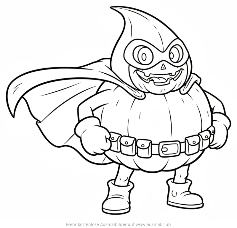 Kürbis Superheld Ausmalbild mit Umhang und Maske