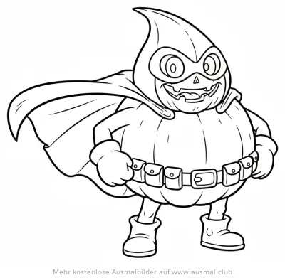 Kürbis Superheld Ausmalbild mit Umhang und Maske