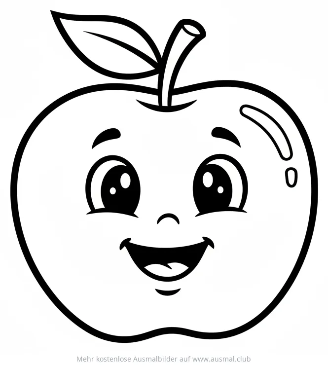 Freundlicher Apfel mit Gesicht Ausmalbild