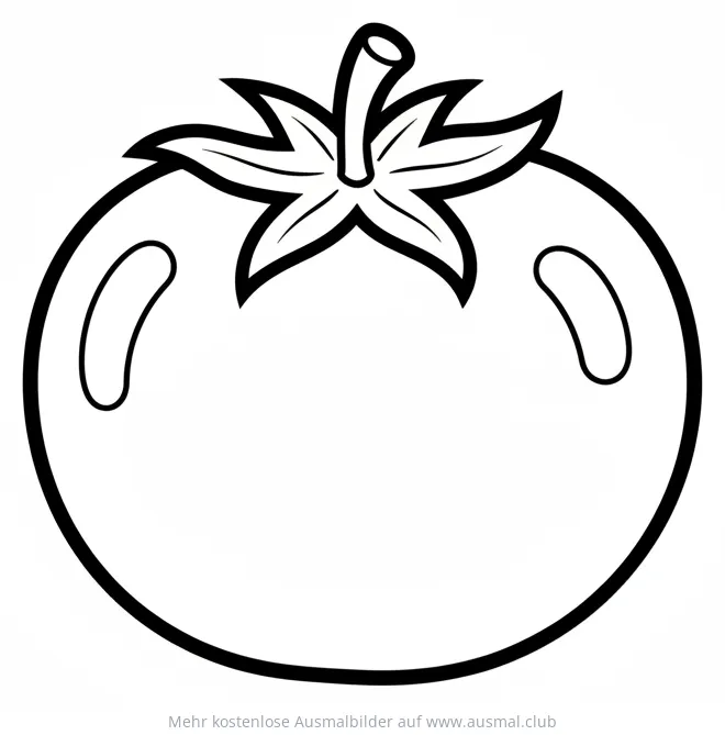 Tomate Ausmalbild mit Stiel und Blättern