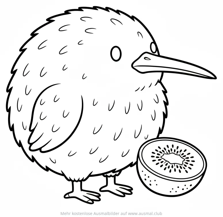Kiwi Vogel mit Kiwi Frucht Ausmalbild