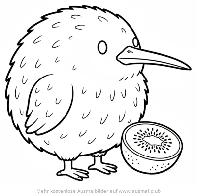 Kiwi Vogel mit Kiwi Frucht Ausmalbild