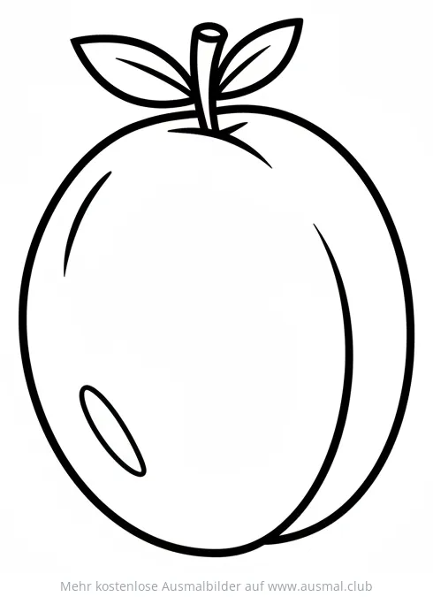 Pflaume Ausmalbild mit Stiel und Blättern