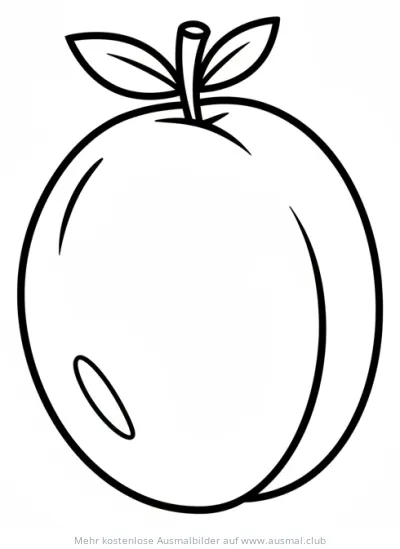 Pflaume Ausmalbild mit Stiel und Blättern
