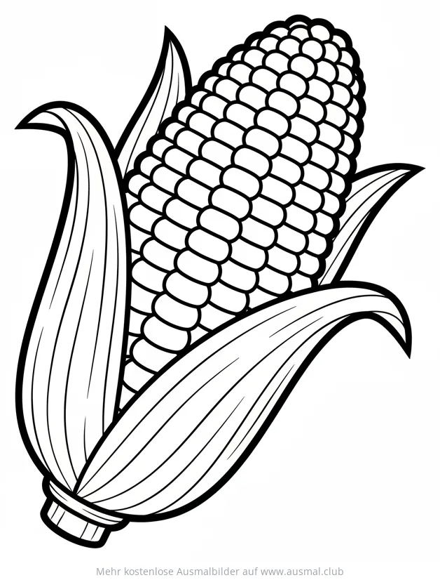 Maiskolben Ausmalbild mit Blättern