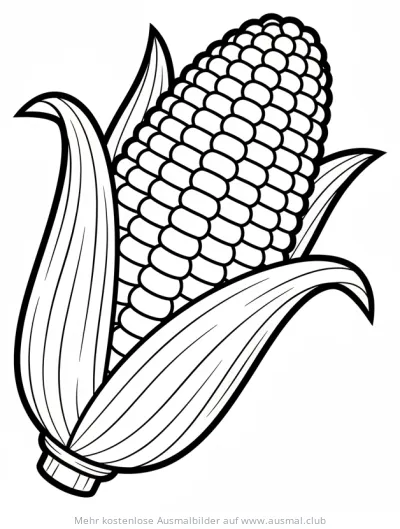 Maiskolben Ausmalbild mit Blättern