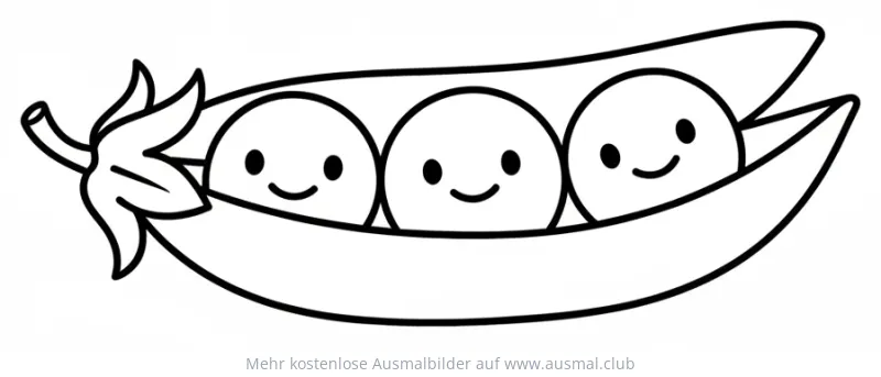 Erbsen in Schote Ausmalbild mit freundlichen Gesichtern