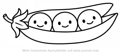 Erbsen in Schote Ausmalbild mit freundlichen Gesichtern