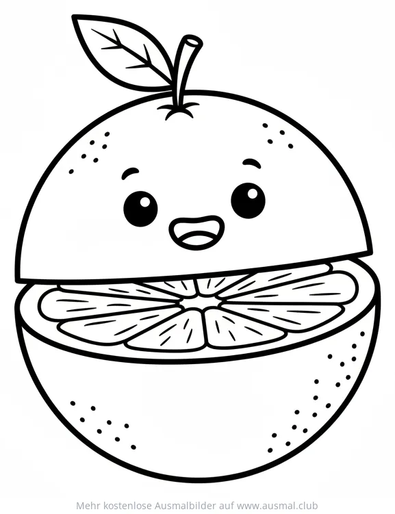 Aufgeschnittene Orange mit Gesicht Ausmalbild