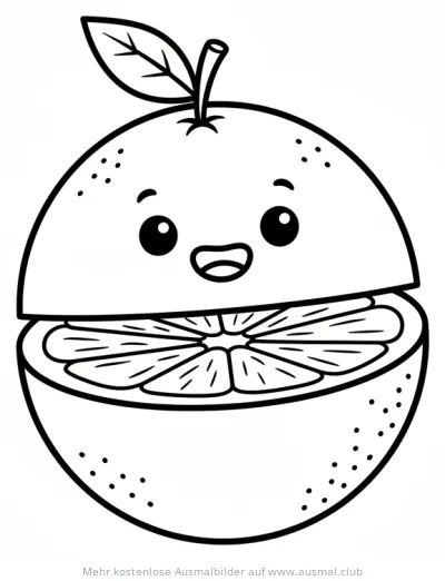 Aufgeschnittene Orange mit Gesicht Ausmalbild