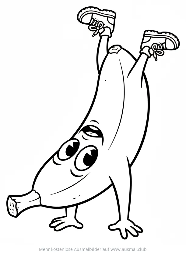 Sportliche Banane macht Kopfstand Ausmalbild