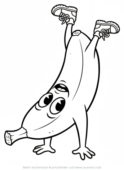 Sportliche Banane macht Kopfstand Ausmalbild