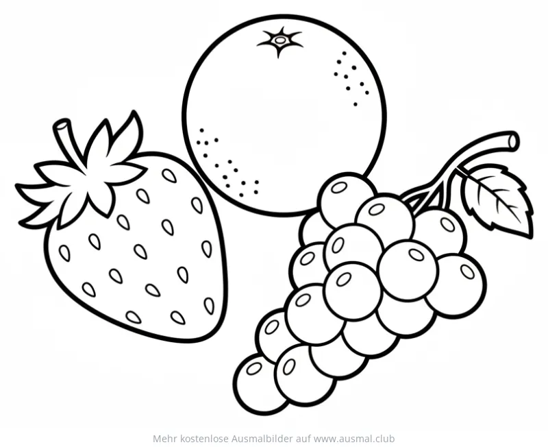 Obstkorb Ausmalbild mit Erdbeere, Orange und Trauben