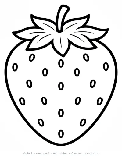 Erdbeere Ausmalbild mit Blättern und kleinen Samen