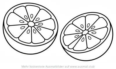 Halbierte Orange Ausmalbild mit Fruchtsegmenten und Kernen