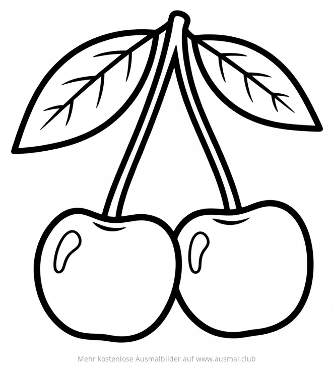 Zwei Kirschen mit Blättern Ausmalbild