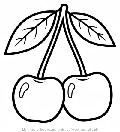 Zwei Kirschen mit Blättern Ausmalbild