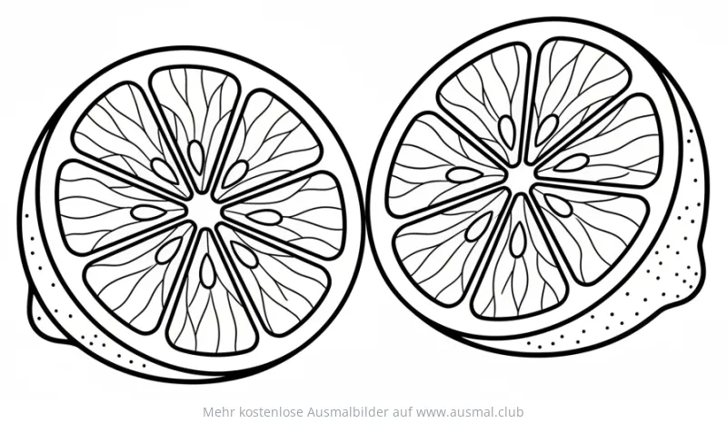 Zwei angeschnittene Zitronen Hälften Ausmalbild