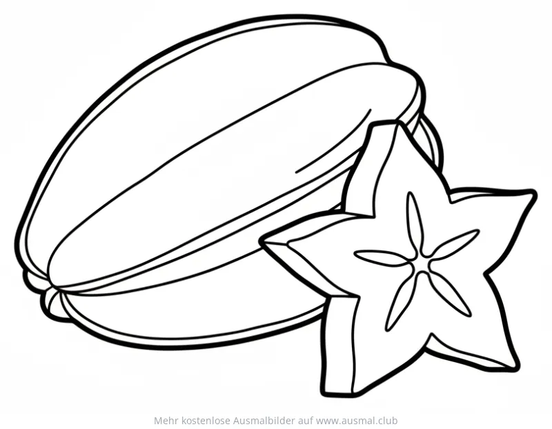 Sternfrucht Ausmalbild mit angeschnittener Hälfte