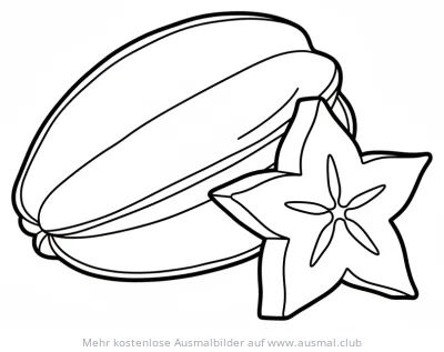 Sternfrucht Ausmalbild mit angeschnittener Hälfte