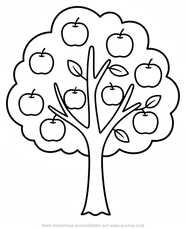 Holzapfel Baum Ausmalbild mit vielen Äpfeln