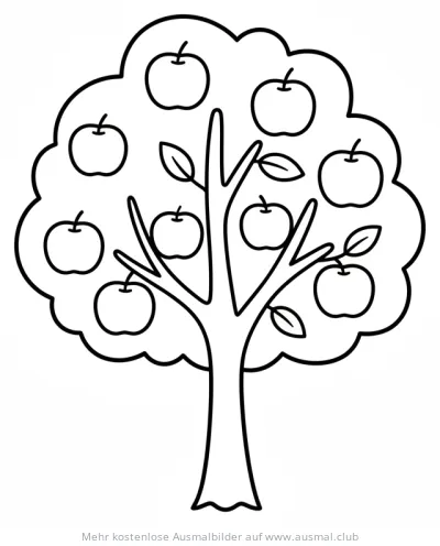 Holzapfel Baum Ausmalbild mit vielen Äpfeln