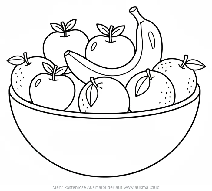 Obstschale mit Äpfeln, Orangen und Bananen Ausmalbild