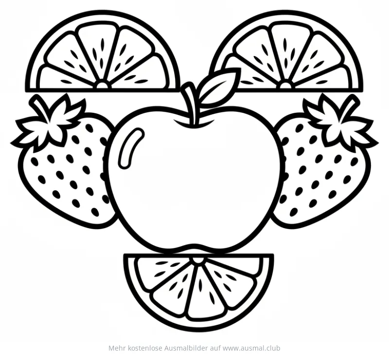 Apfel, Erdbeeren und Orangenscheiben Ausmalbild