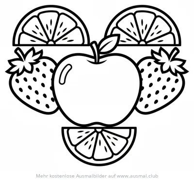 Apfel, Erdbeeren und Orangenscheiben Ausmalbild