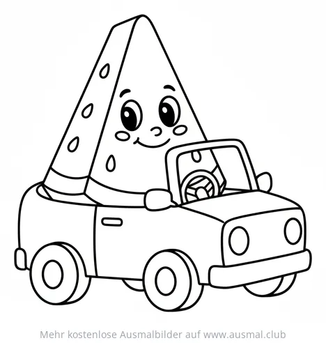 Wassermelone fährt Auto Ausmalbild