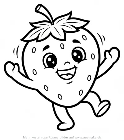 Tanzende Erdbeere Ausmalbild mit Gesicht