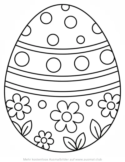 Großes Osterei mit Streifen, Punkten und Blumen Ausmalbild