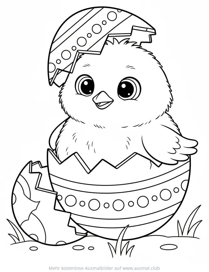 Küken schlüpft aus einem Osterei Ausmalbild