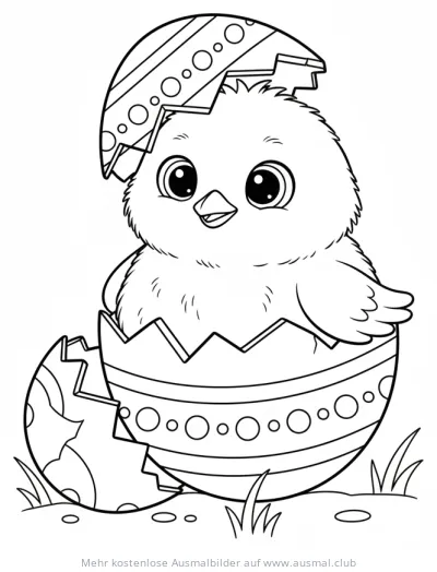Küken schlüpft aus einem Osterei Ausmalbild