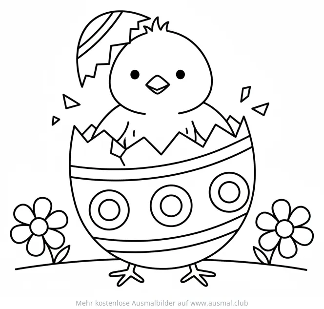 Küken schlüpft aus Osterei Ausmalbild
