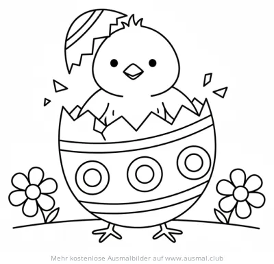 Küken schlüpft aus Osterei Ausmalbild