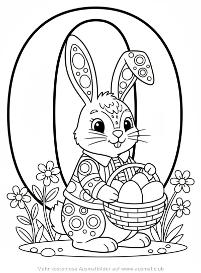Buchstabe O mit Osterhase Ausmalbild