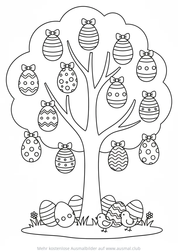 Dekorierter Osterbaum mit bunten Eiern Ausmalbild