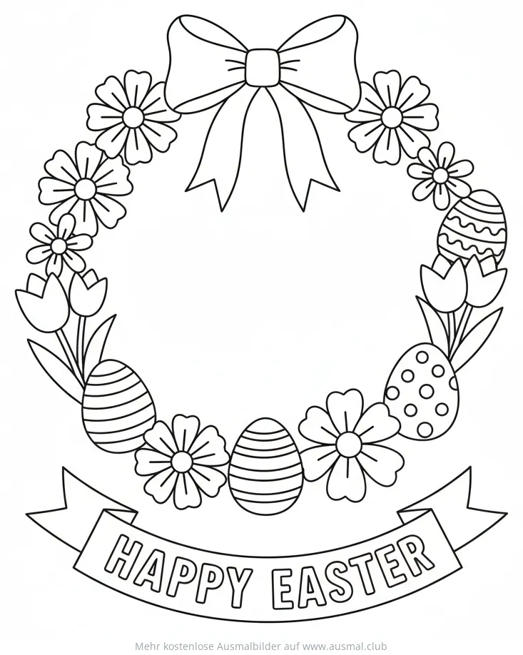 Osterkranz mit Blumen und Ostereiern Ausmalbild