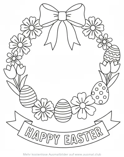 Osterkranz mit Blumen und Ostereiern Ausmalbild