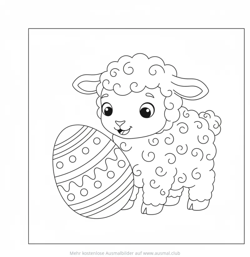 Lamm mit einem Osterei Ausmalbild