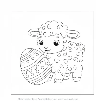 Lamm mit einem Osterei Ausmalbild