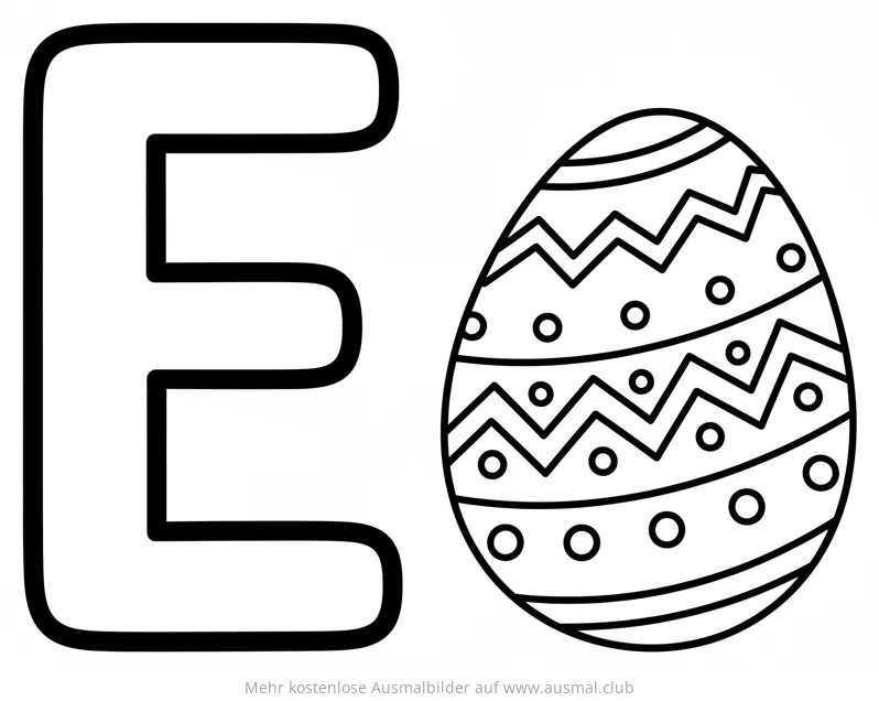 Buchstabe E mit Osterei Ausmalbild