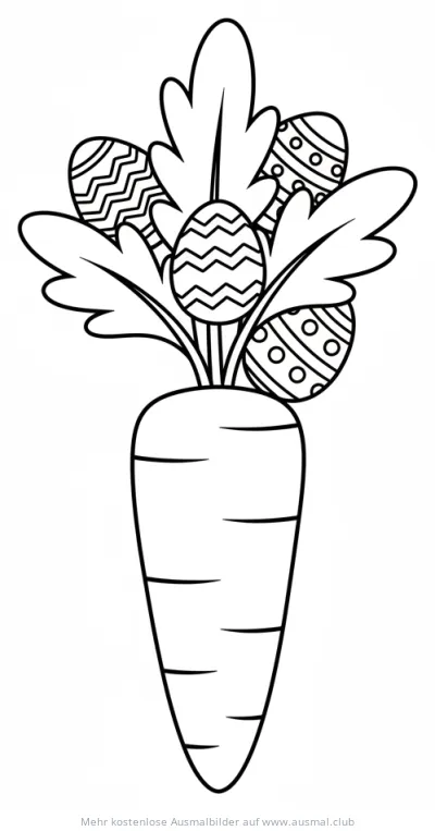 Karotte mit versteckten Ostereiern Ausmalbild
